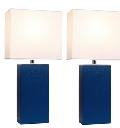 Set of 2 Modern Leather Table Lamps with White Fabric Shades - Elegant Designs