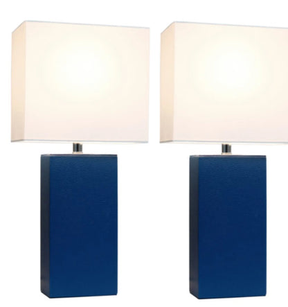 Elegant Designs Modern Leather Table Lamps with White Fabric Shades (Set of 2)