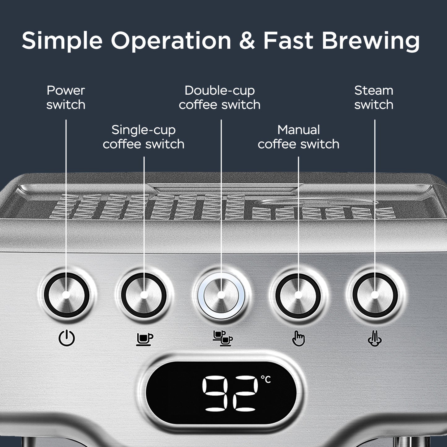 "20-Bar Espresso Machine with Milk Frother for Latte, Cappuccino, Macchiato – Home Espresso Maker with 1.8L Water Tank, Stainless Steel"