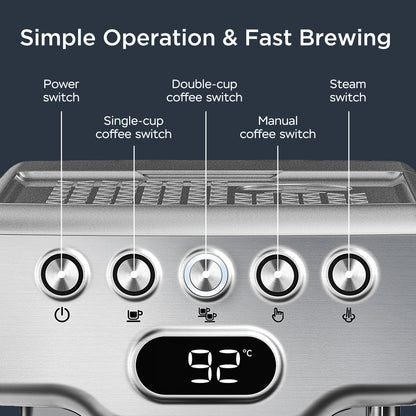 "20-Bar Espresso Machine with Milk Frother for Latte, Cappuccino, Macchiato – Home Espresso Maker with 1.8L Water Tank, Stainless Steel"