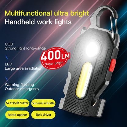 Multifunctional Keychain Flashlight, COB LED Emergency Work Light, Rechargeable