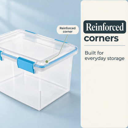 Sterilite 32 Qt Gasket Box, Set of 4 - Airtight Storage Bins, Clear with Blue Aquarium Latches