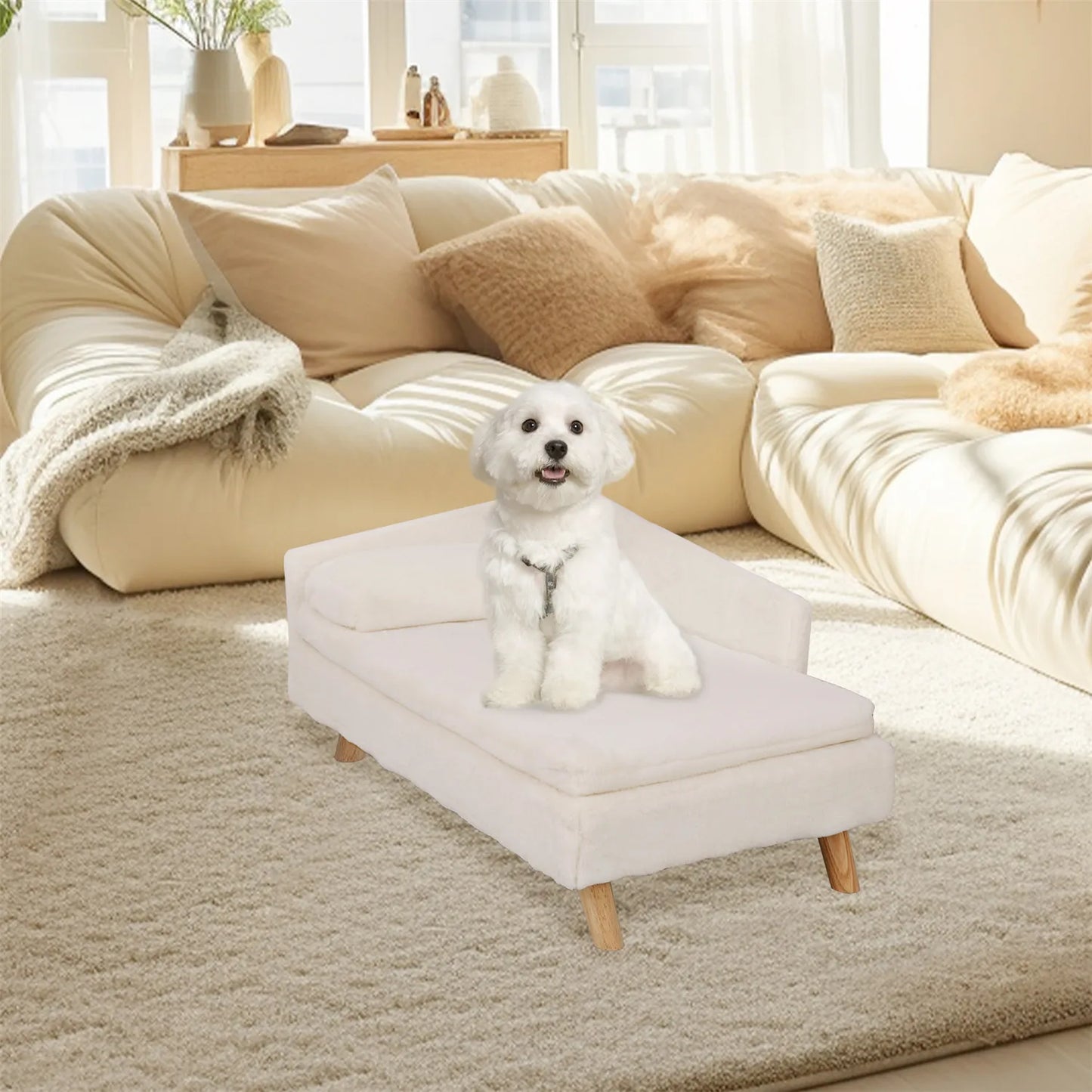 **Nordic Elevated Pet Bed with Cushion and Wood Legs**