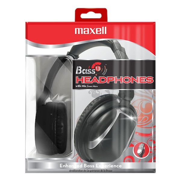 Bass 13 Over Ear Headphones with Built-In Microphone, Black