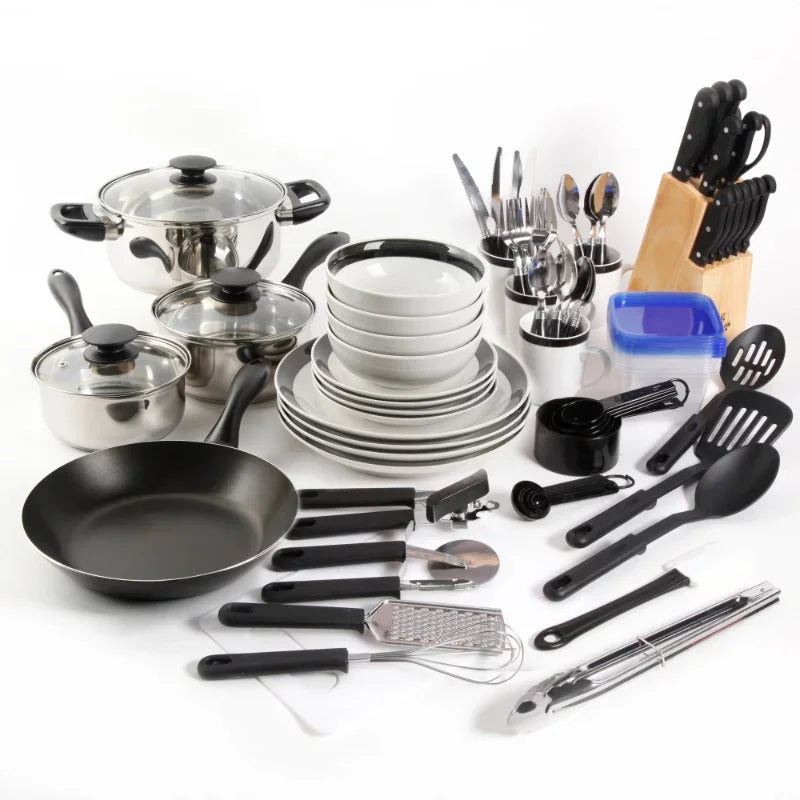 Revamp Your Kitchen with Gibson Home's 95-Piece Combo Set: Non-Stick Black Pots and Pans for Effortless Cooking and Food Preparation