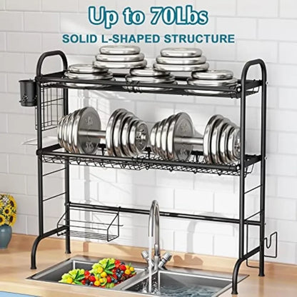 Over The Sink Dish Drying Rack, 2-Tier Stainless Steel Large Over The Sink Dish Rack with Utensil