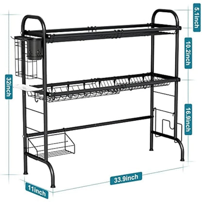 Over The Sink Dish Drying Rack, 2-Tier Stainless Steel Large Over The Sink Dish Rack with Utensil