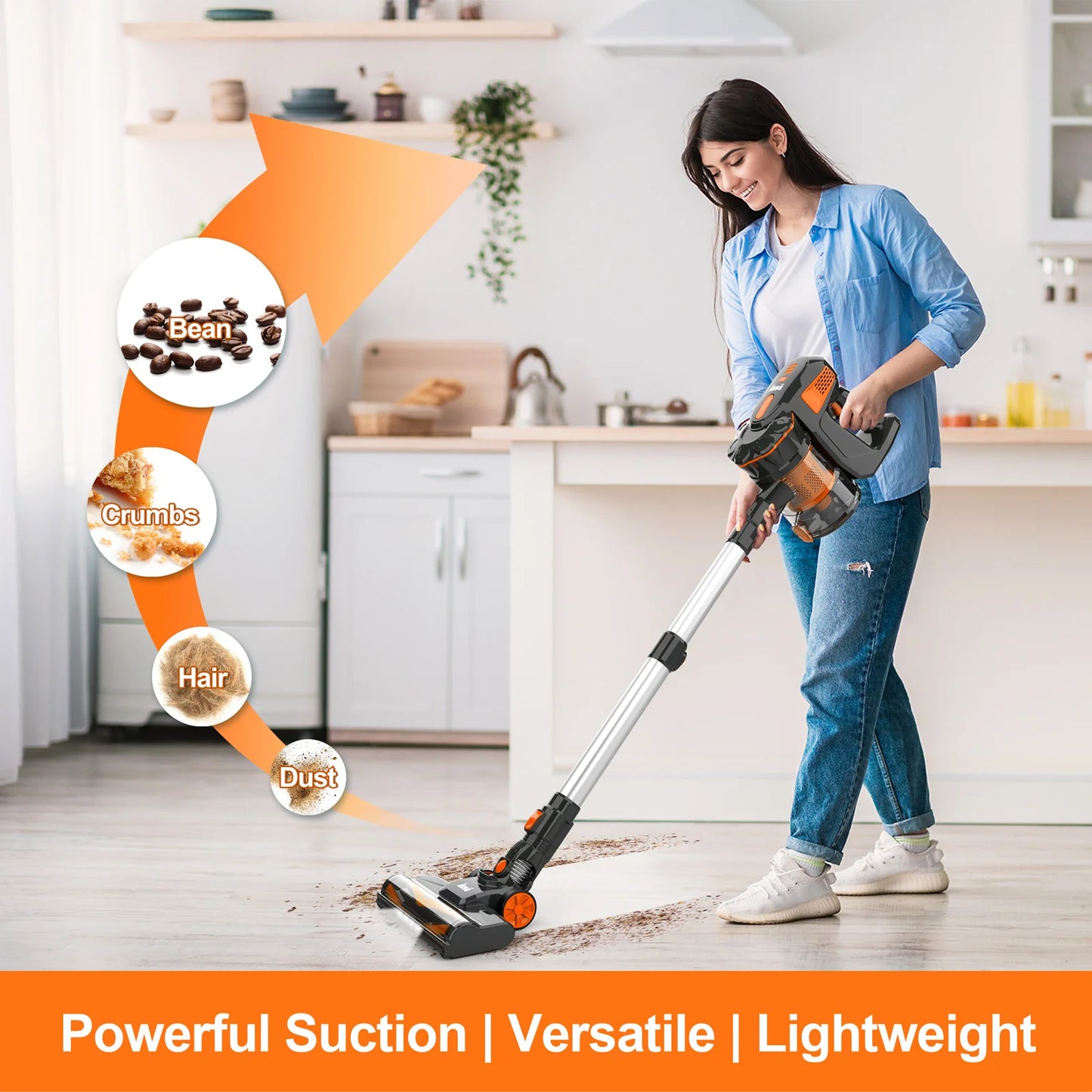 INSE V770 Cordless Vacuum, Powerful Brushless Motor, Quiet & Lightweight, Orange