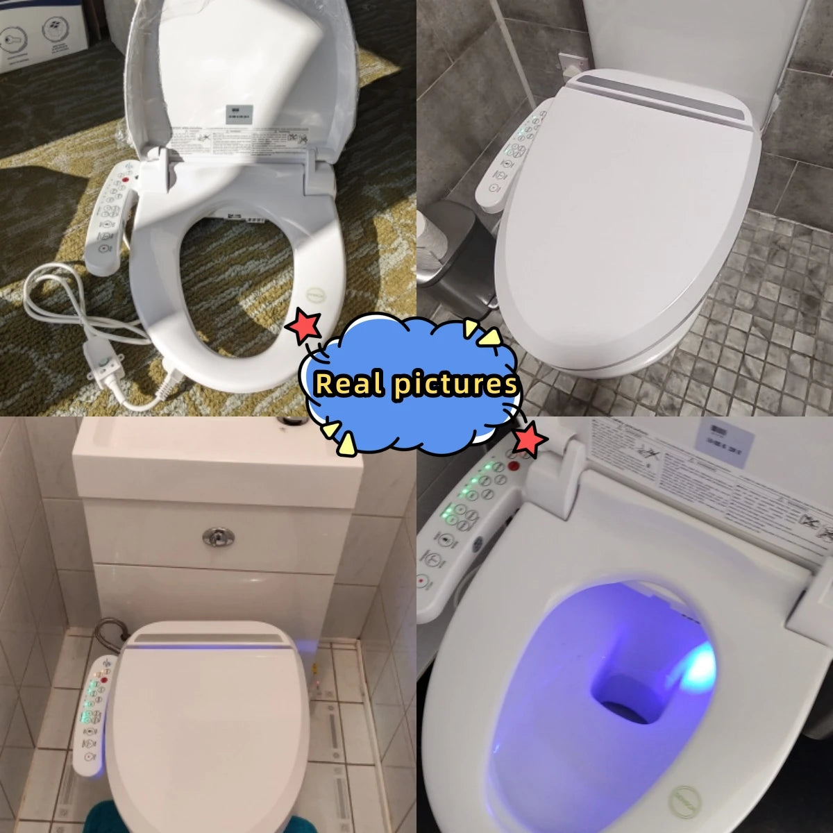 Multifunctional Auto Flush Toilet Seat Bathroom Electric Bidet Cover W/ Heated Anti-Bacterial Seat Double Nozzles Self-Cleaning