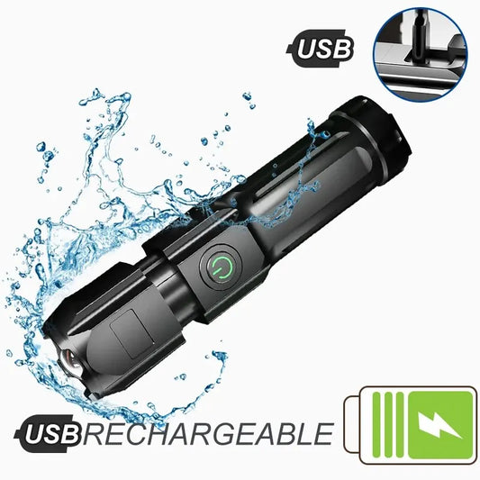 **Powerful 100,000 Lumens LED Flashlight - Rechargeable, USB 18650, Waterproof, Zoomable for Fishing, Hunting, Camping, and Tactical Use**