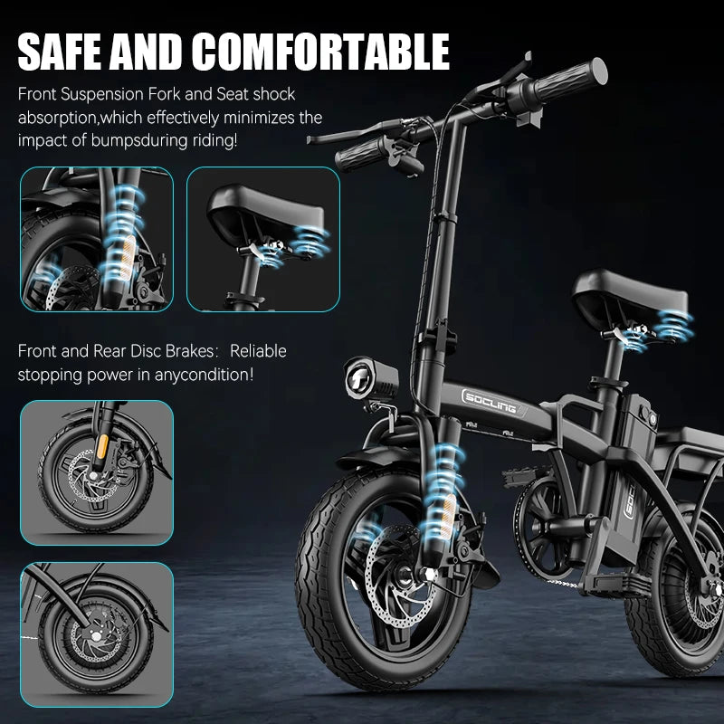 500W Folding Electric Bike for Adults with Disc Brakes