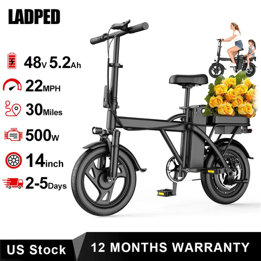 Foldable 14" Electric Bike 500W Motor 48V Battery