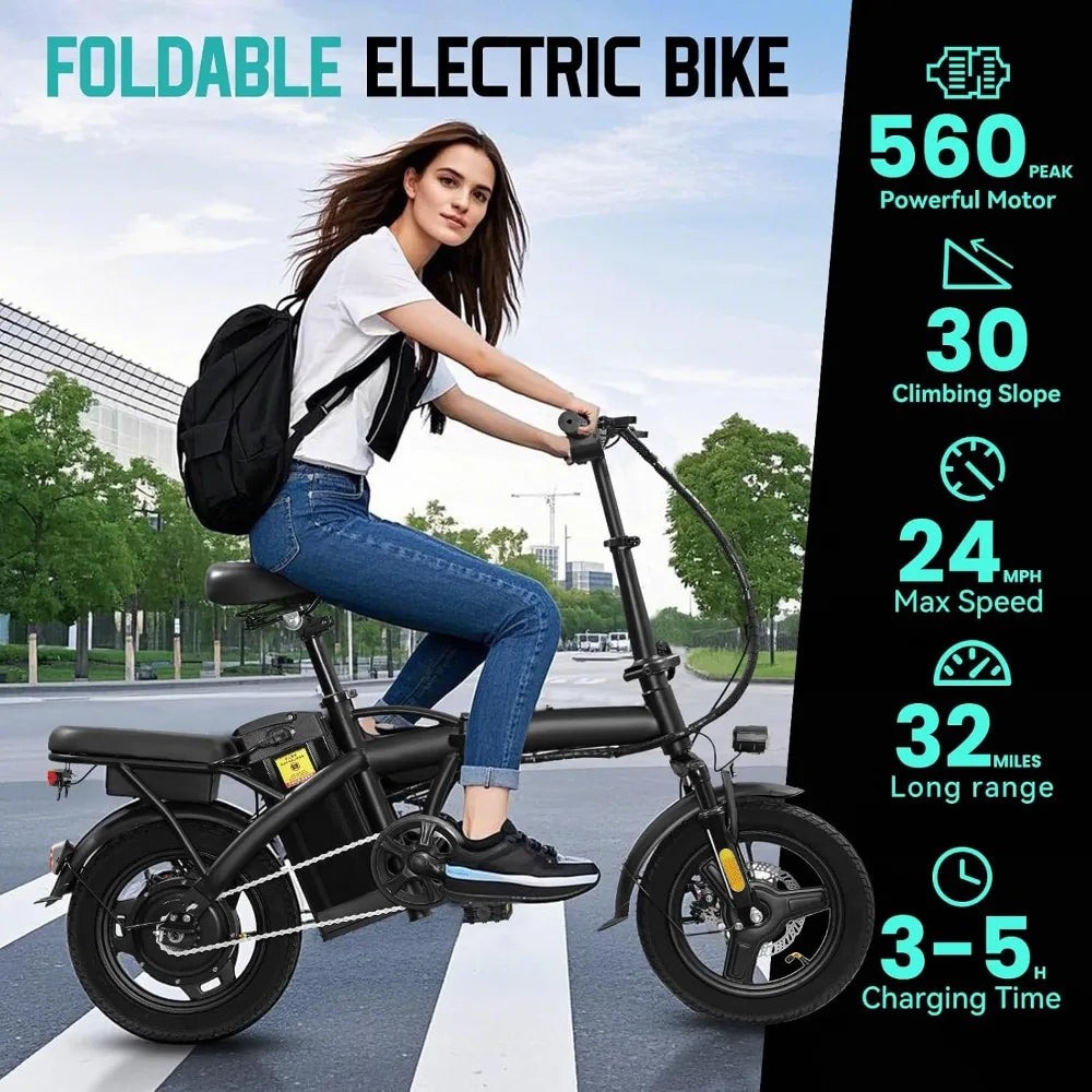 Folding Electric Commuter Bike 14" – 24MPH, 32 Mile Range