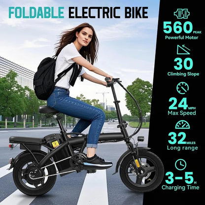 Folding Electric Commuter Bike 14" – 24MPH, 32 Mile Range