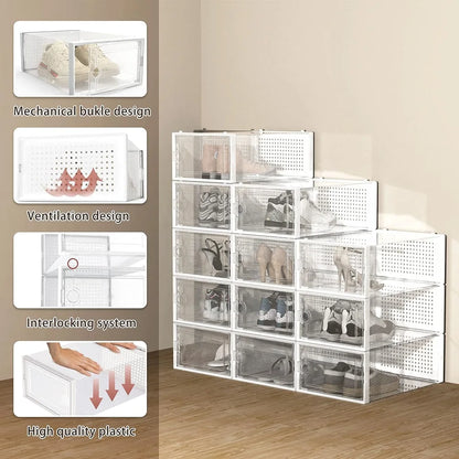 12-Pack Transparent Stackable Shoe Storage Boxes