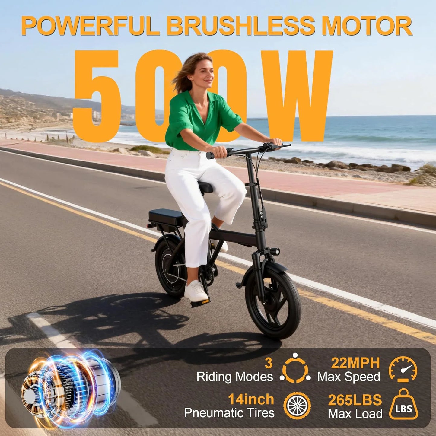 Foldable 14" Electric Bike 500W Motor 48V Battery