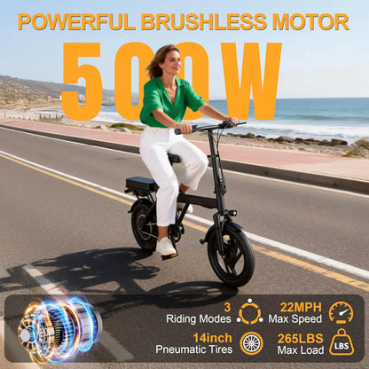 Foldable 14" Electric Bike 500W Motor 48V Battery