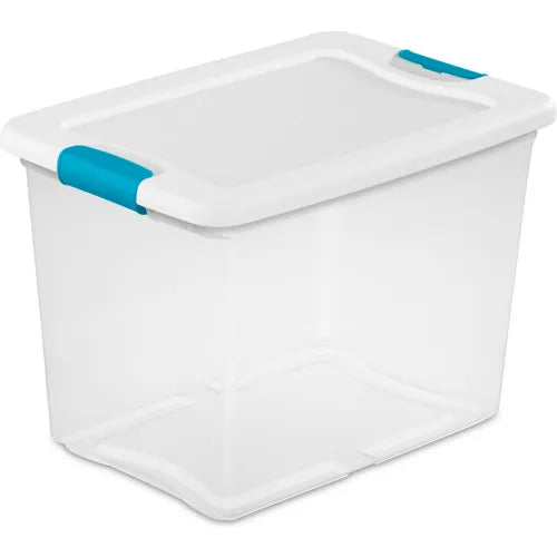 Sterilite Plastic Storage Tote w/ White Lid, 25 Qt Cap, 16-1/4"L x 11-1/4"W x 11-5/8"H, Clear - Pkg Qty 6