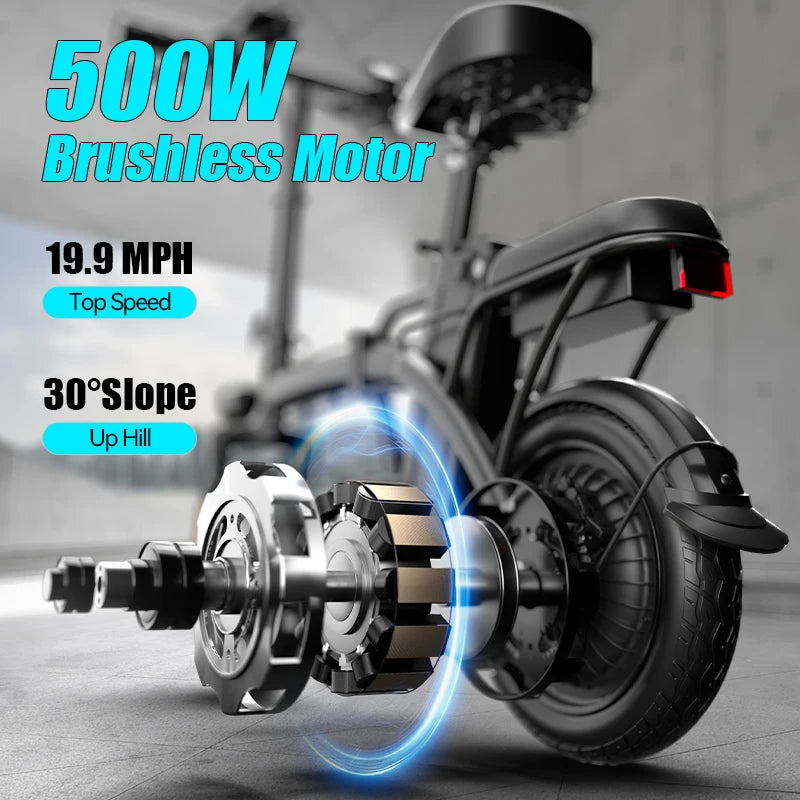 500W Folding Electric Bike for Adults with Disc Brakes