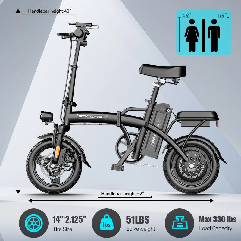 500W Folding Electric Bike for Adults with Disc Brakes