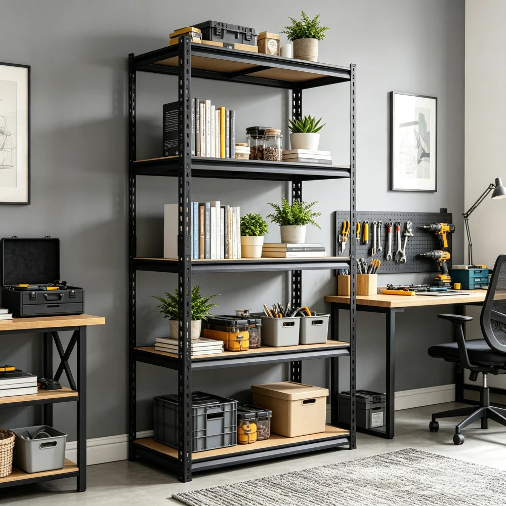 Heavy Duty 5-Tier Metal Storage Rack 71" with MDF Shelves