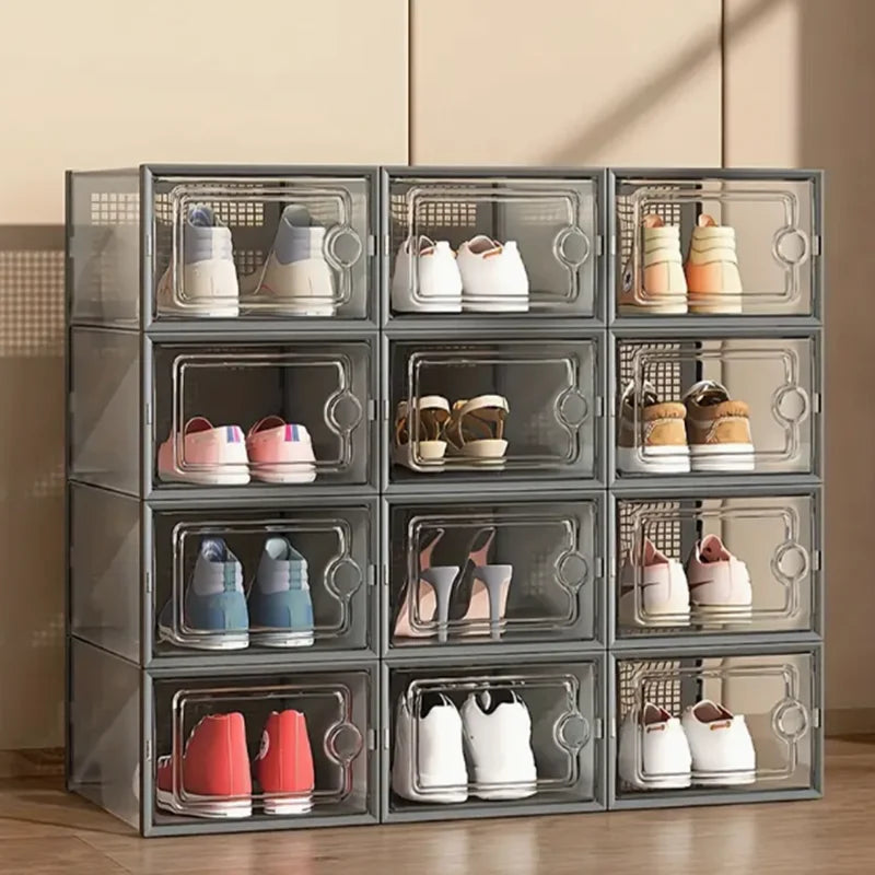 GRAY COLOR Color 12-Pack Transparent Stackable Shoe Storage Boxes