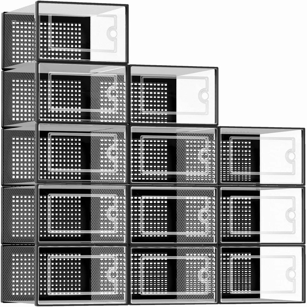 12-Pack Transparent Stackable Shoe Storage Boxes