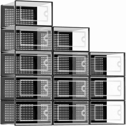 12-Pack Transparent Stackable Shoe Storage Boxes