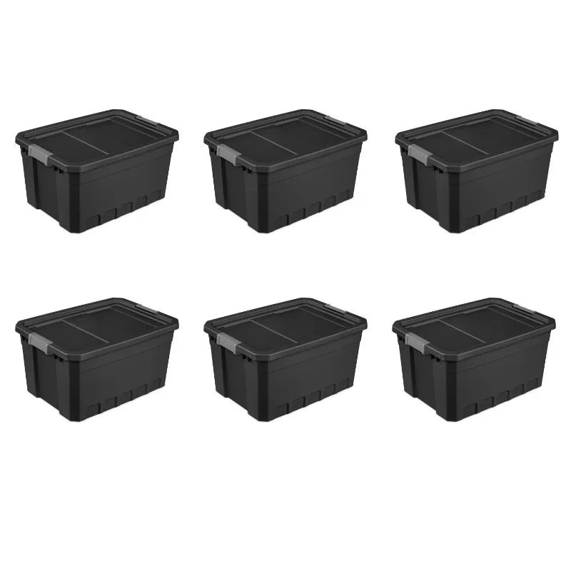 Sterilite 19 Gallon Stacker Tote Plastic, Black, Set of 6