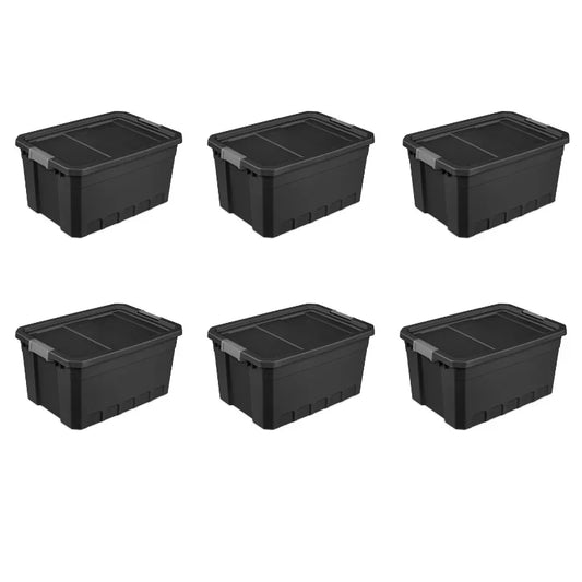 Sterilite 19 Gallon Stacker Tote Plastic, Black, Set of 6