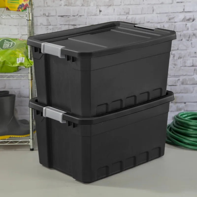 Sterilite 19 Gallon Stacker Tote Plastic, Black, Set of 6