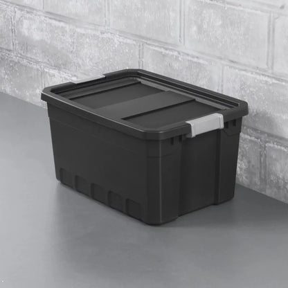 Sterilite 19 Gallon Stacker Tote Plastic, Black, Set of 6