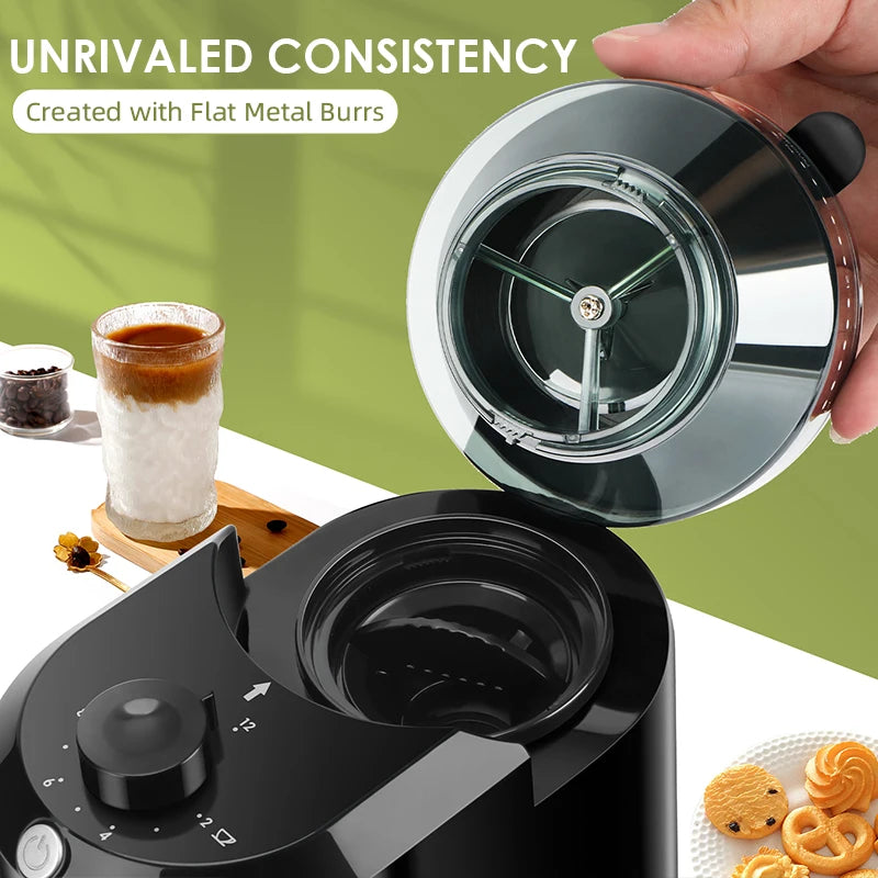 "Electric Burr Coffee Grinder with 28 Adjustable Grind Settings"