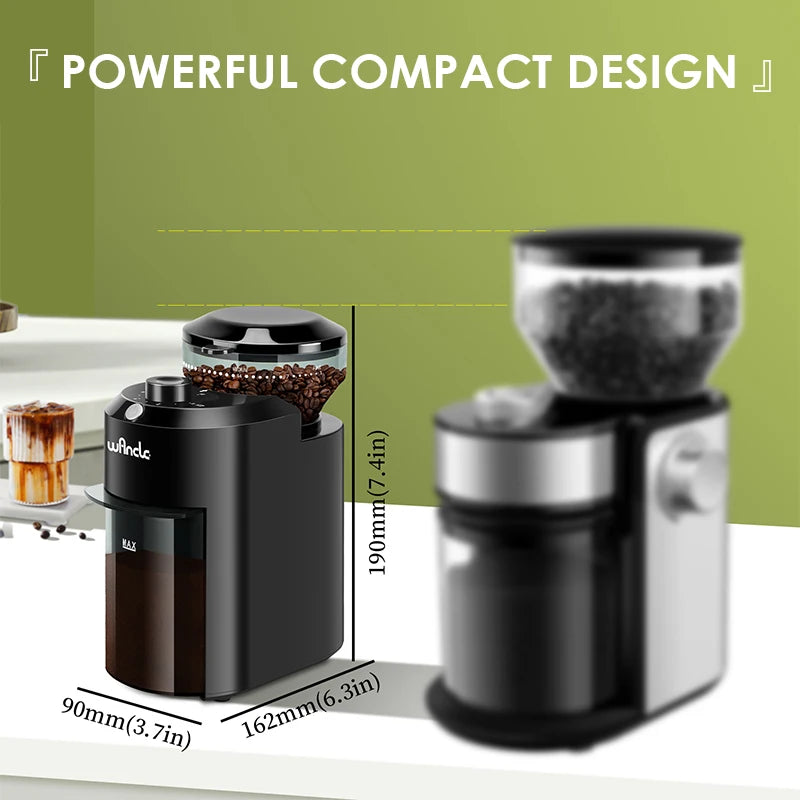 "Electric Burr Coffee Grinder with 28 Adjustable Grind Settings"