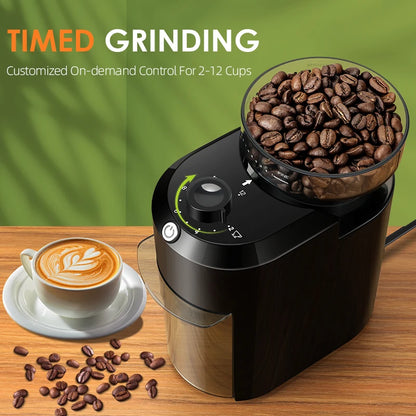 "Electric Burr Coffee Grinder with 28 Adjustable Grind Settings"