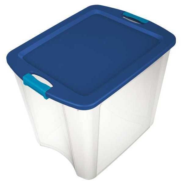 Storage Tote, Clear/Blue, Polypropylene, 23 5/8 in L, 18 5/8 in W, 20 1/8 in H