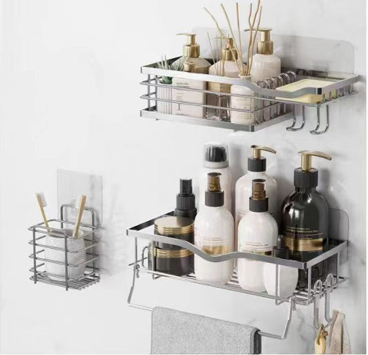 Adhesive Rustproof Shower Caddy with Hooks and Soap Dish, SUS304 Stainless Steel