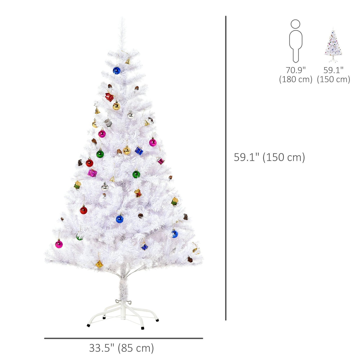 4.9ft Artificial Christmas White- Tree Xmas Holidays Decor With Ornament White