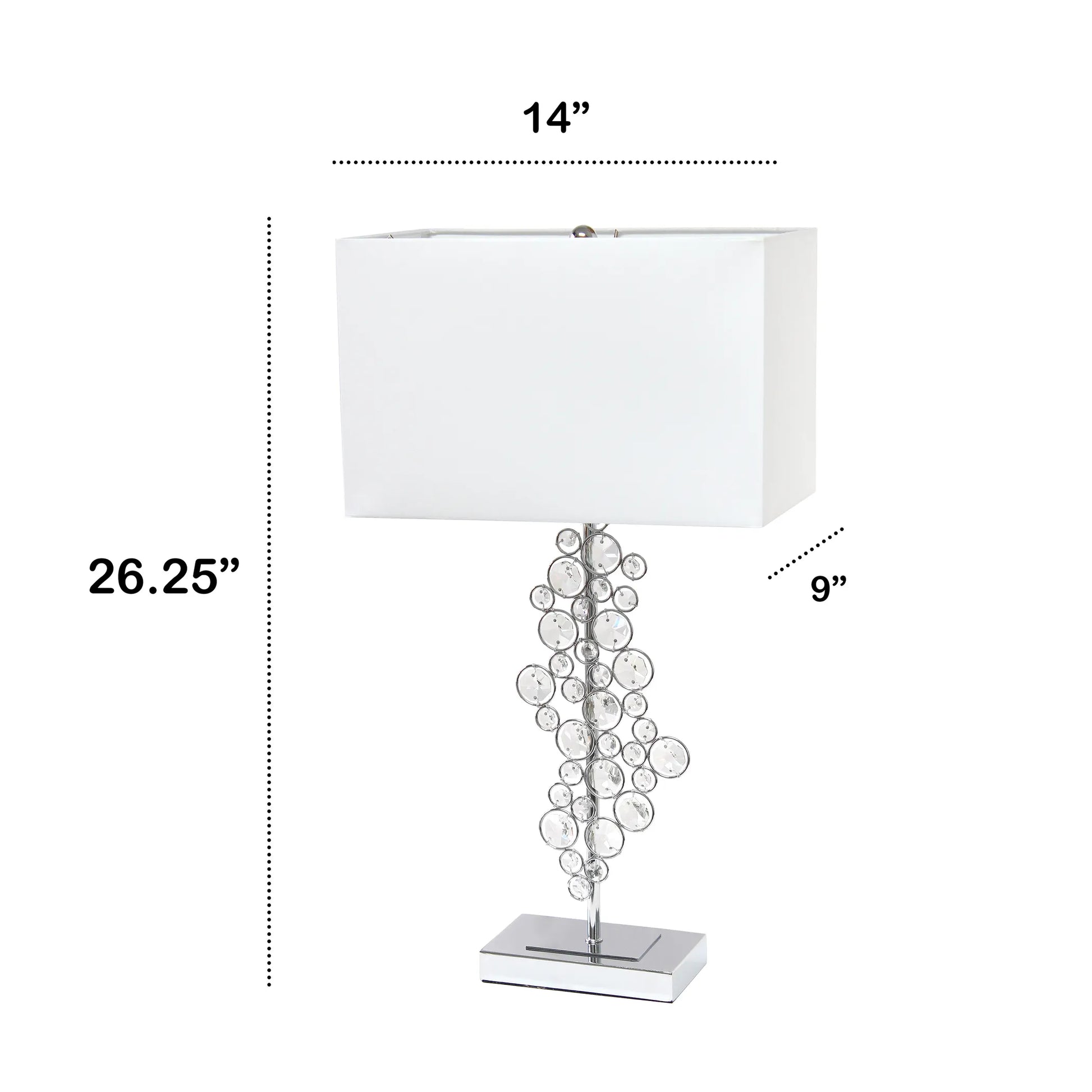 Lalia Home Lumiluxxe Tall Contemporary Crystal Glitz and Chrome Glam Table Lamp with White Fabric Rectangular Shade - Growtochoice LLC