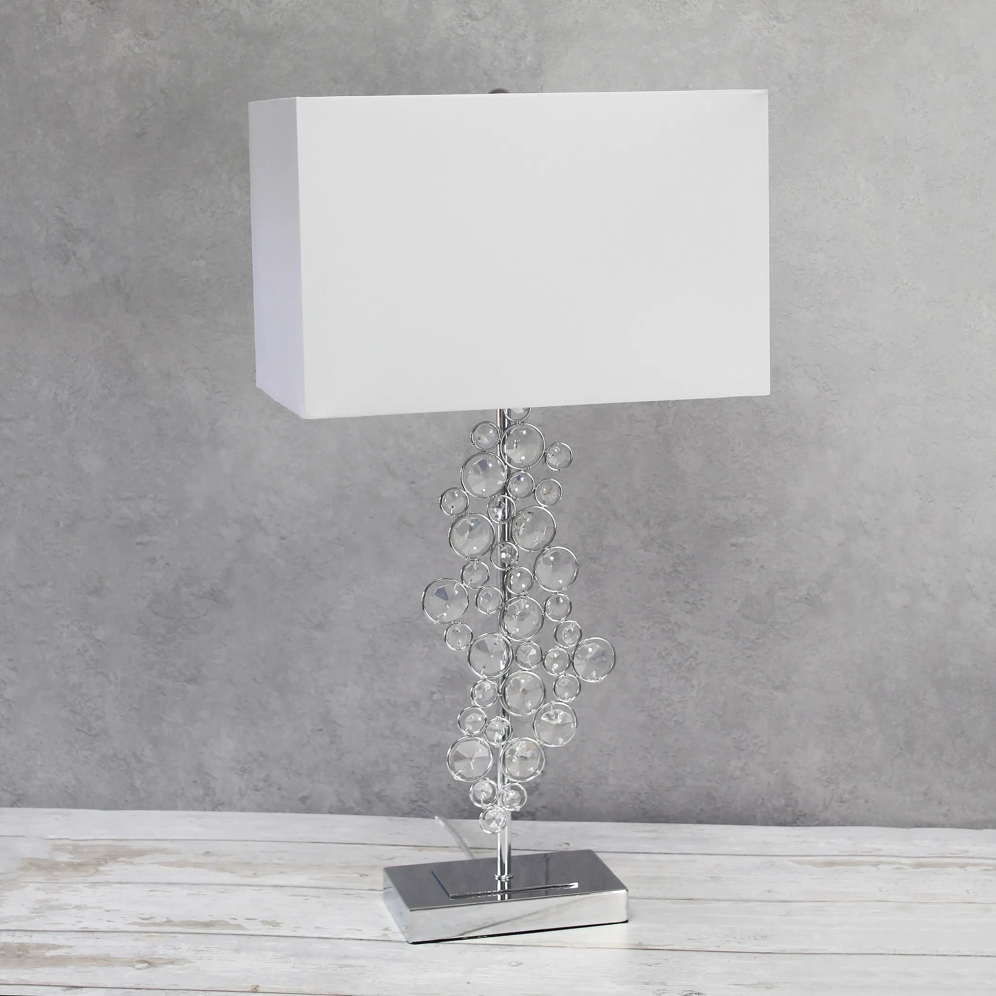 Lalia Home Lumiluxxe Tall Contemporary Crystal Glitz and Chrome Glam Table Lamp with White Fabric Rectangular Shade - Growtochoice LLC