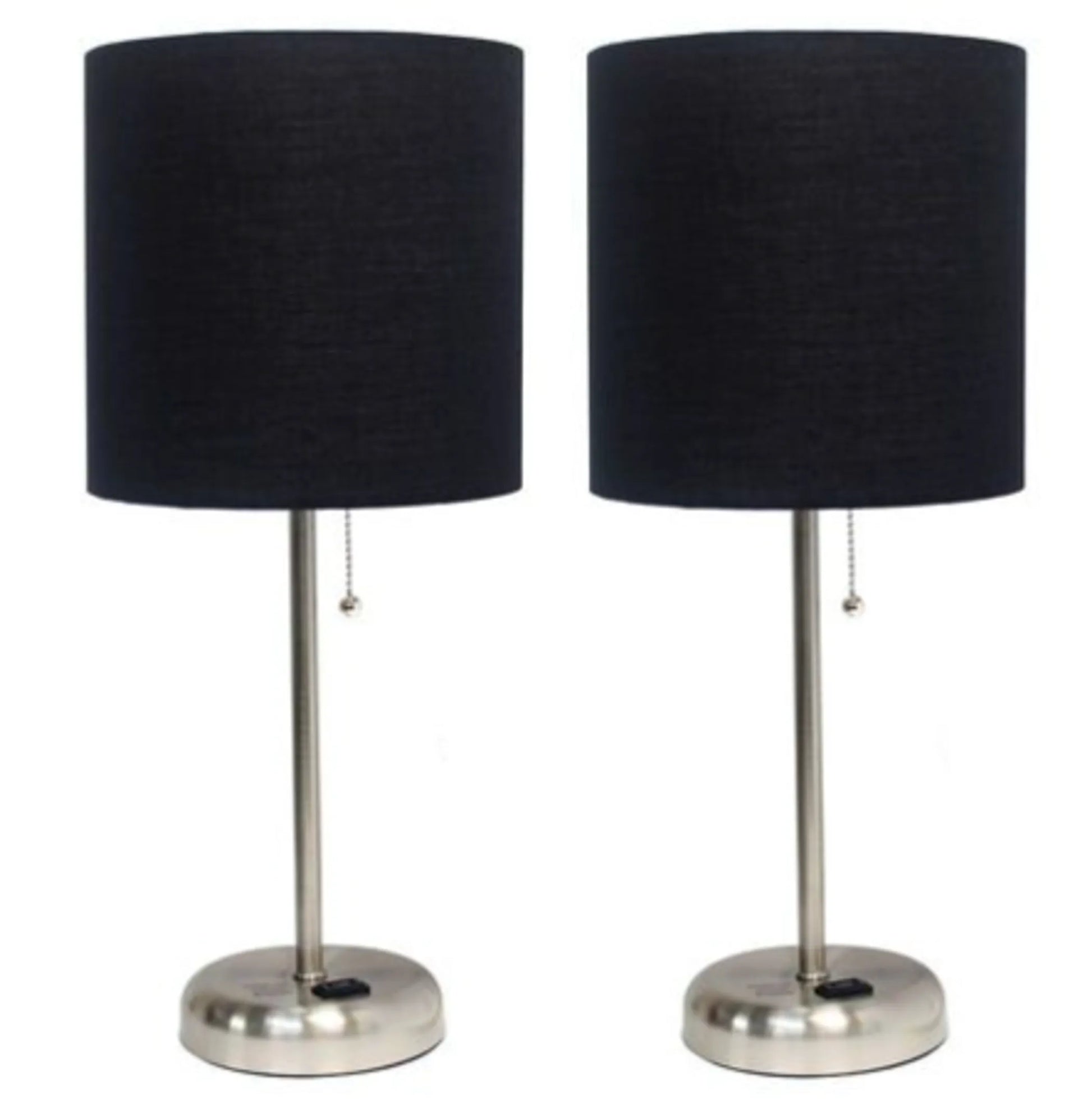 Lime Lights Set of 2 Brushed Steel Table Lamps with Fabric Shades and Charging Outlets - Growtochoice LLC