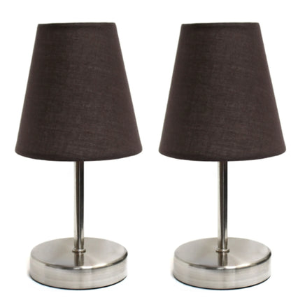 Simple Designs Sand Nickel Mini Basic Table Lamp with Fabric Shade (Set of 2) - Growtochoice LLC