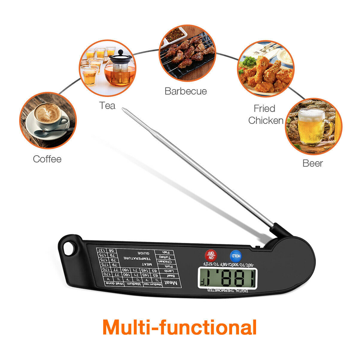 "Digital Instant Read Meat Thermometer – Perfect for Cooking, Steak, BBQ, Grill, Smoker, and Oven – Essential Barbecue Accessories for Kitchen, Grill, and Rotisserie"