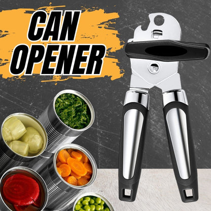 Can Opener Manual, Handheld Strong Heavy Duty Can Opener, Anti-slip Hand Grip, Stainless Steel Sharp Blade