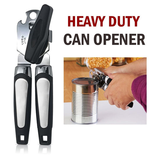 Can Opener Manual, Handheld Strong Heavy Duty Can Opener, Anti-slip Hand Grip, Stainless Steel Sharp Blade