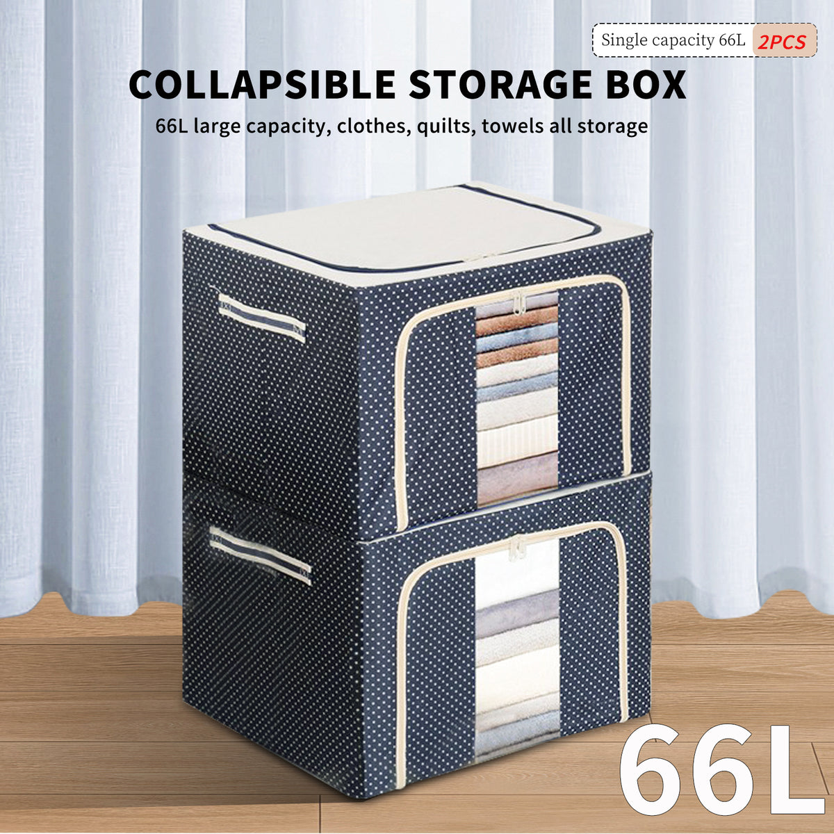 2PCS Foldable Oxford Cloth Storage Boxes with Clear Window & Zippered Lids – Large Capacity Stackable Organizer Bins - Growtochoice LLC