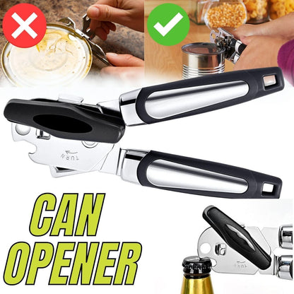 Can Opener Manual, Handheld Strong Heavy Duty Can Opener, Anti-slip Hand Grip, Stainless Steel Sharp Blade