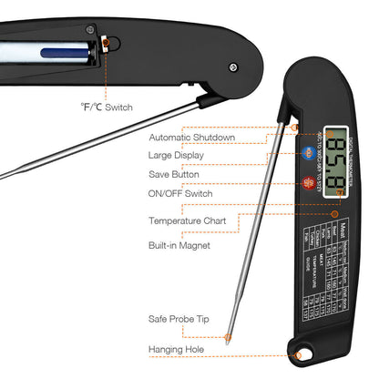 "Digital Instant Read Meat Thermometer – Perfect for Cooking, Steak, BBQ, Grill, Smoker, and Oven – Essential Barbecue Accessories for Kitchen, Grill, and Rotisserie"