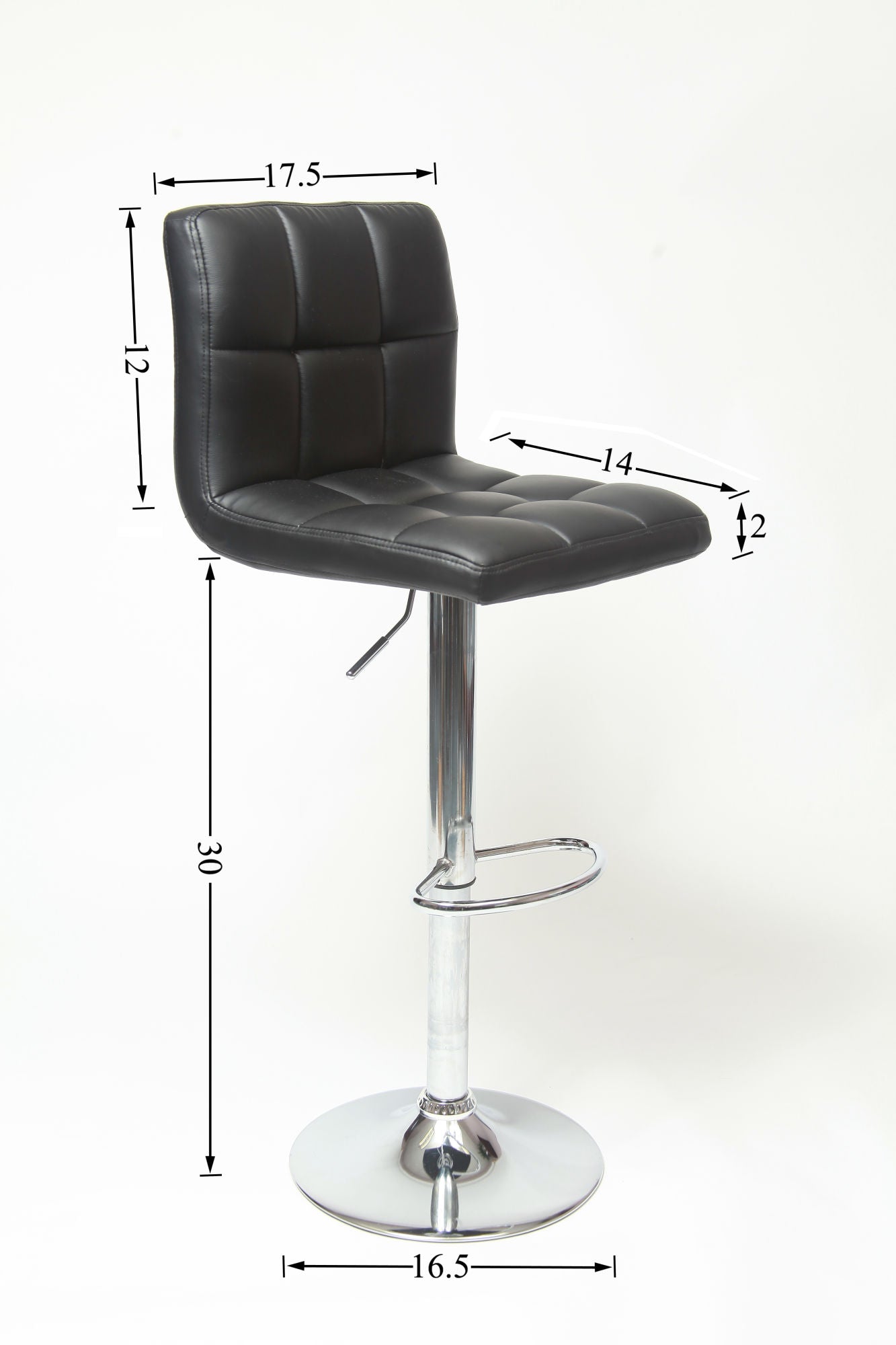 Modern Elegance: Set of 2 Black Faux Leather Swivel Bar Stools with Hydraulic Adjustment