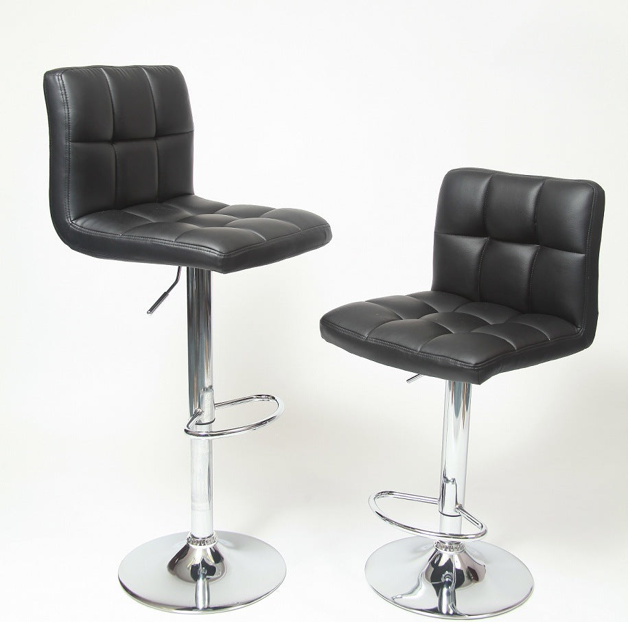 Modern Elegance: Set of 2 Black Faux Leather Swivel Bar Stools with Hydraulic Adjustment